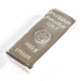 Heraus . 1000 g. sølvbarre finsølv 999,9