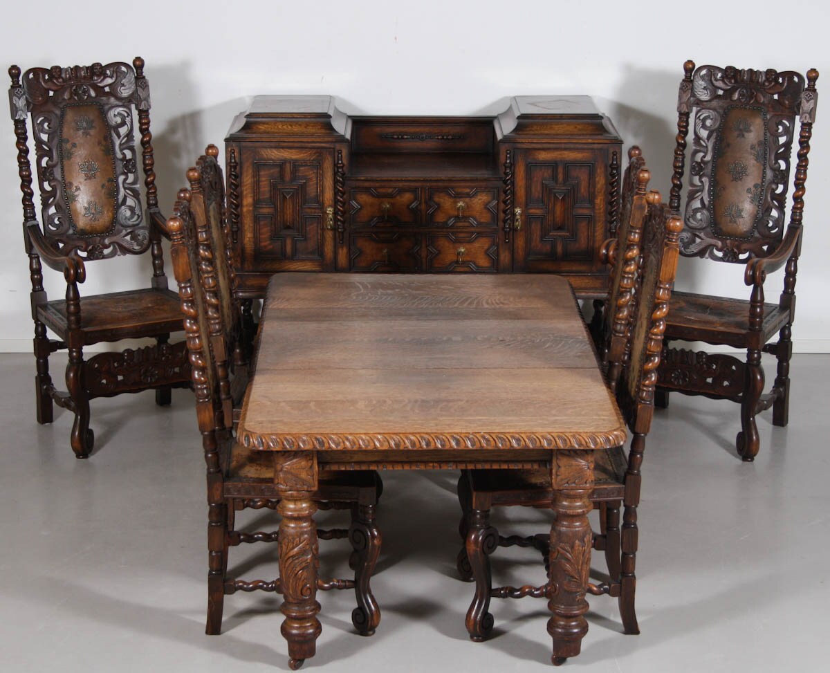 Neo Baroque Oak Dining Room Suite England Early 20th Century 8 Lauritz Com