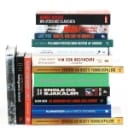 A collection of various books, including Lars Tvede - Bubbles, Bullshit and Stock Market Party. (15)