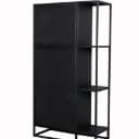 Display cabinet in black painted perforated metal.