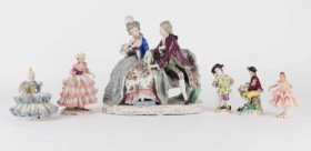 Meissen, Capodimonte, Dresden: Six figurines of porcelain