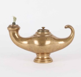 Brass oil lamp, from the Odd Fellow mansion