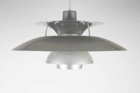 Poul Henningsen (1894-1967): 'PH5', pendant light with gray lacquered aluminum shades.