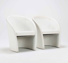 Lella Vignelli and Massimo Vignelli for Poltrona Frau: A pair of 'Intervista' armchairs in white leather