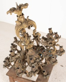 Large cage-shaped Rococo bronze chandelier