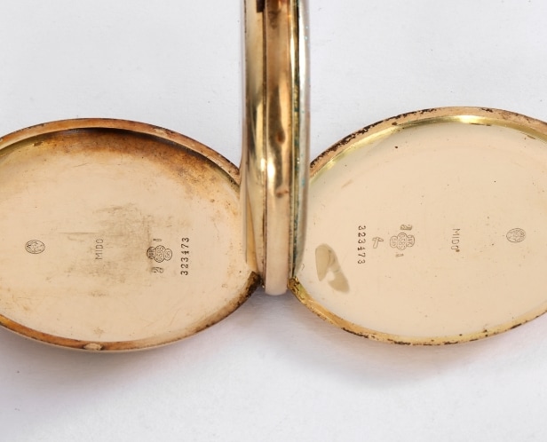 Double-cased men's pocket watch made of 14 kt. gold