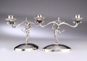 A Pair of Silver Two-Armed Poles with Mermaid Stems (2)