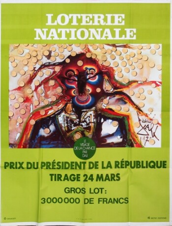 Salvador Dalí. Stor, fransk plakat, Loterie Nationale, 1972