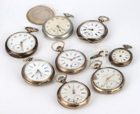 Collection of pocket watches, the majority of which are in silver (8)