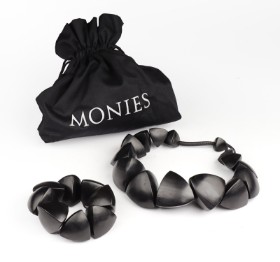 MONIES. Striking slip-on bracelet and necklace in polished kamagong wood and leather (2)