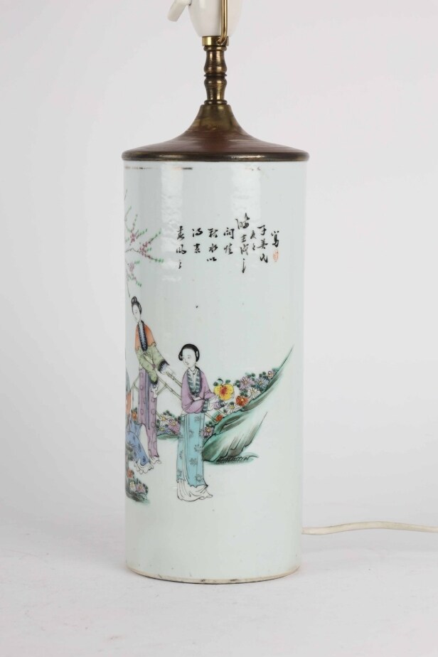 Chinese porcelain hat-stand table lamp, approx. 1900
