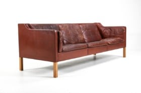 Børge Mogensen. Tre-pers. sofa model 2213, brunt læder