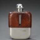 Engelsk sølv og læder monteret lommelærke. 1900-tallet.