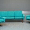 Sofa og 2 hvilestole med turkis uld, ca. 1960'erne (3) 