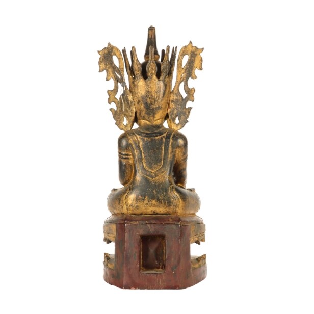 Buddha figur af forgyldt træ, Burma/Myanmar, 1900-tallet