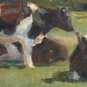 Troels Trier, oil on canvas, motif w/ cows (cd)