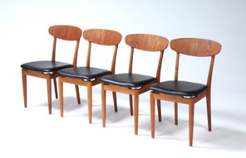 Slagelse Møbelværk, fire stole af eg og teaktræ, model 162. Nypolstret i sort læder (4)