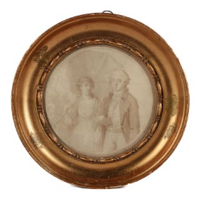 Cornelius Høyer. Miniatureportræt af et spadserende ægtepar, ca. 1795-1800