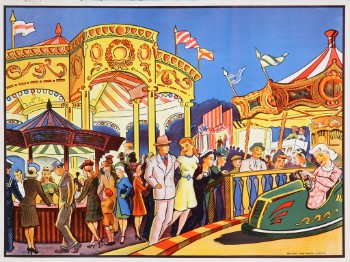 Engelsk plakat uden ord med tivolimotiv, 1950erne