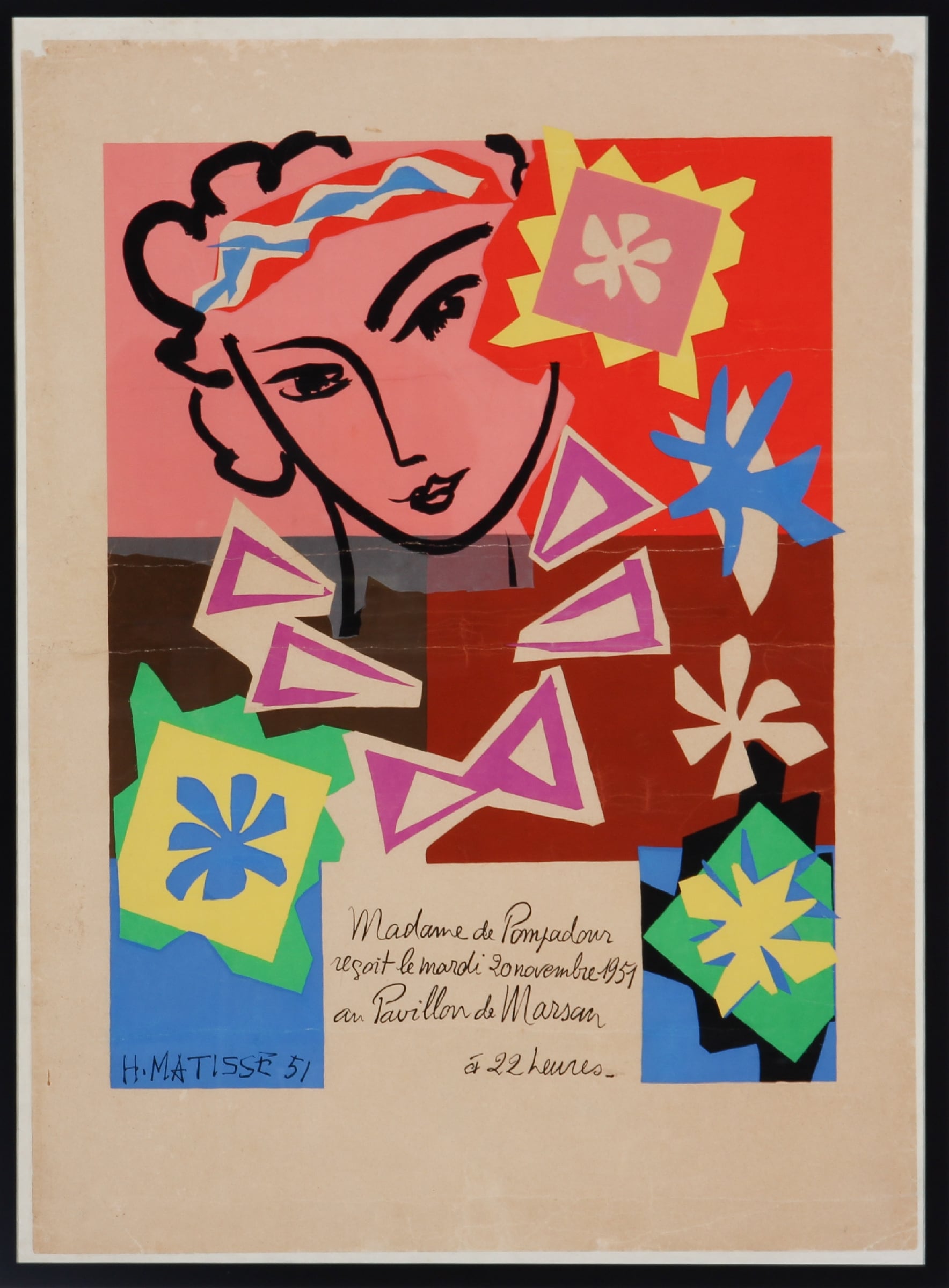 Henri Matisse. Lithographic poster, 'Madame de Pompadour', Pavillon de Marsan, 1951