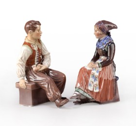 J. P. Dahl-Jensen. 'Amager girl' & 'Amager boy', two figures of porcelain, no. 1110/ no. 1300, 1st and 2nd variety. (2)