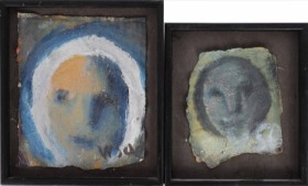 Wiliam Skotte Olsen (1945-2005): Two mask compositions, oil on cardboard (2) (CD)