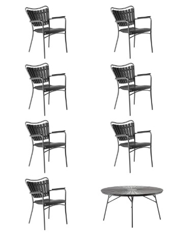 Cinas. Ét Ellen havebord og syv stole. (8)