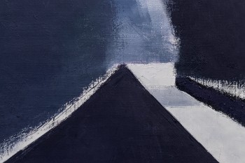 Christian Bundegaard, komposition Søndre Lyngvej, vinter den ene vej, olie på lærred