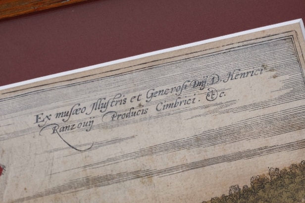 Prospectus of Kolding with Koldinghus. Original colored copper engraving.