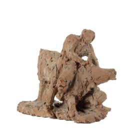 Unknown artist. Sculpture of unglazed earthenware in the form of a man wrestling with a bull