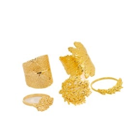 Pure Leaf. Fem ringe belagt med 18 kt. guld str. 60 og 61 (5)