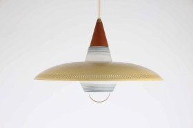 Danish lamp manufacturer: Pendant with curry colored lampshade. 1960/70.