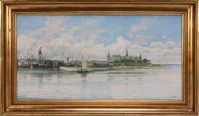 Paul Fischer (1863-1935): Prospekt fra Helsingør med udsigt til Kronborg, olie på lærred