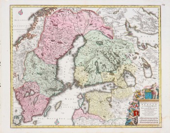 Tobias Konrad Lotter. Kort over Sverige, Finland og Lapland, Sueciae ac Gothiae Regna ut et Finlandiae Ducatum Ac Lapponiam, ca. 1744