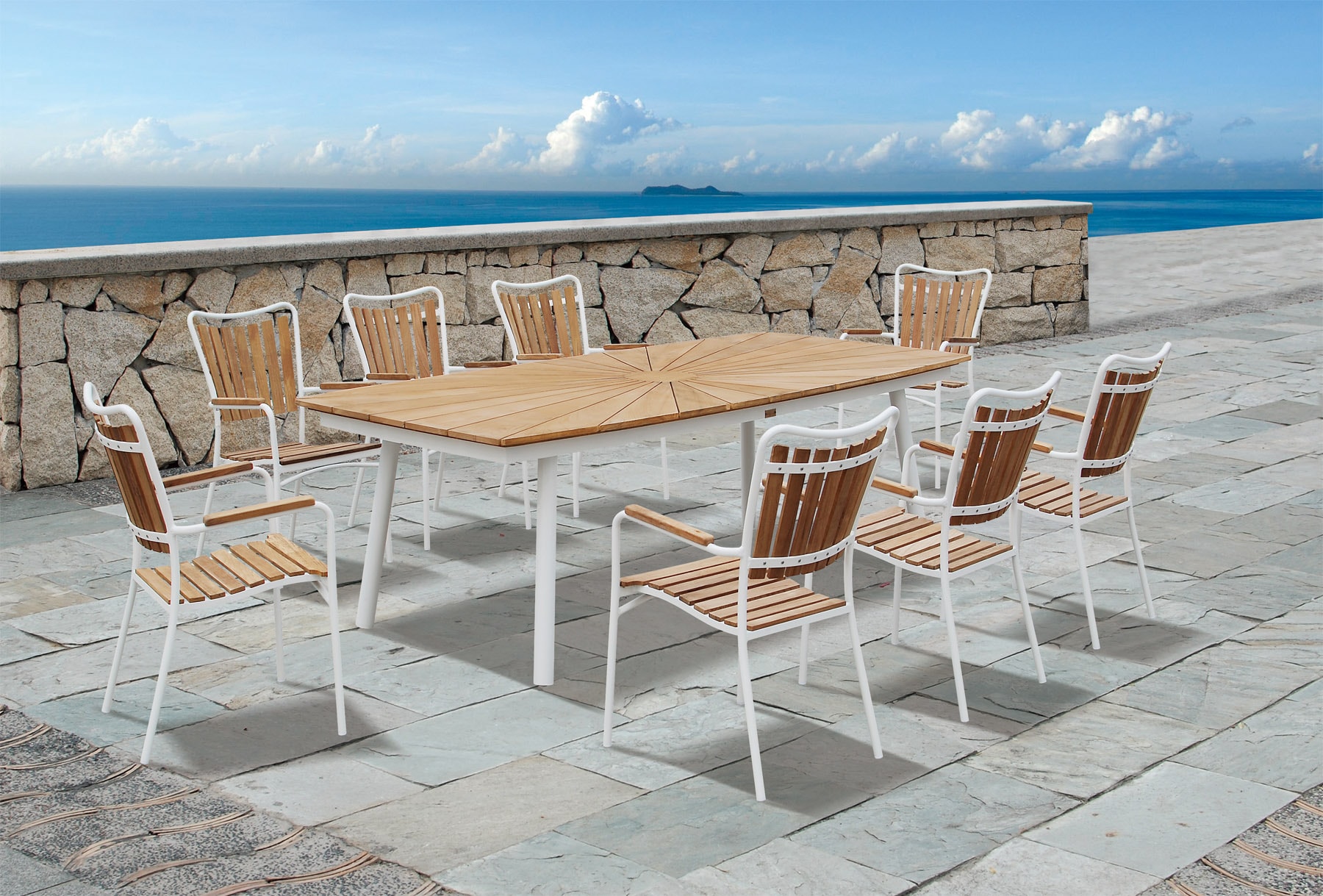 DaneLine garden furniture. Table and eight armchairs, teak (9) | Lauritz.com