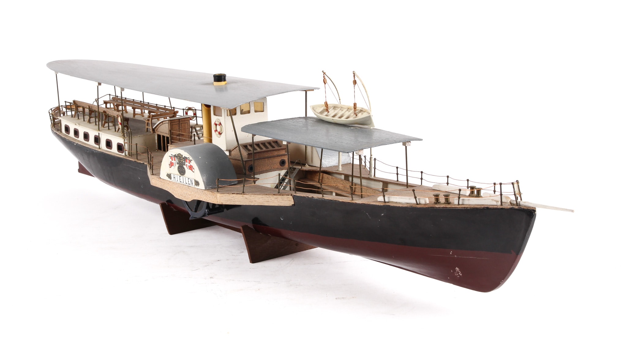 Hand-built model ship, the paddle steamer 'Hjejlen'