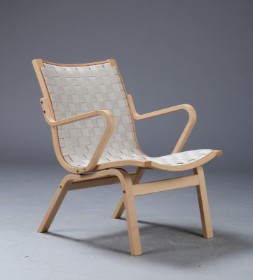 Finn Østergaard for Stouby. Low-back armchair, model Albert. Natural-made with grain leather details