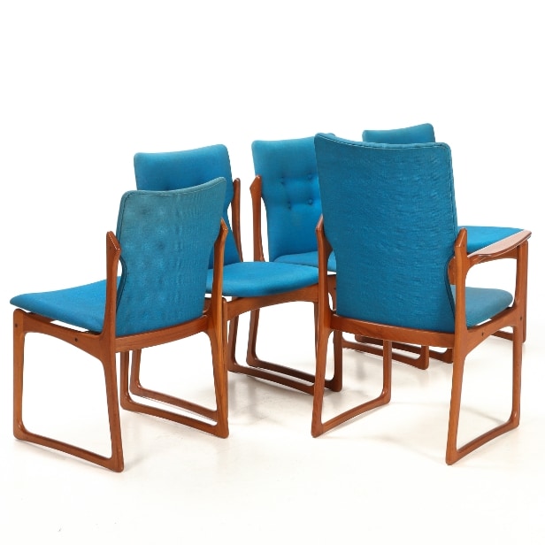 Vamdrup Furniture Factory. Armchair and four dining chairs made of teak ...