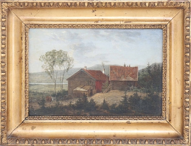 Ubekendt kunstner, 1800-tallet: Landskab med huse