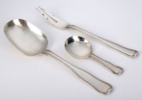 Georg Jensen, 'Dobbeltriflet', serveringsdele af sterlingsølv (3)