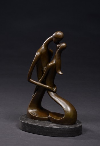 Bronzeskulptur, abstrakt figur af elskende par