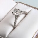 Diamond ring (lab produced) of 18 kt. white gold, ring size 52