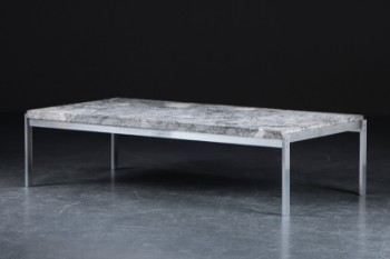 Poul Kjærholm, E. Kold Christensen. Sofa table PK63A, Norse porsgrunn marble tabletop with fossils