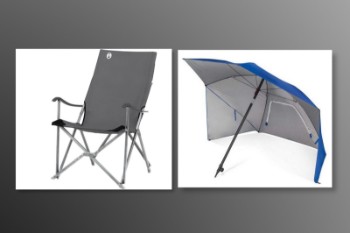 Sportbrella Paraply, samt Coleman campingstol, Sling Chair (2)
