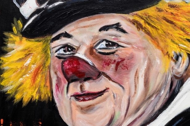 Yvonne Nielsen. Klovnebillede akryl på lærred