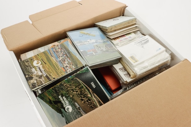 LOT 41. FAROE ISLANDS. Lot in moving box with, among other things, many early year files