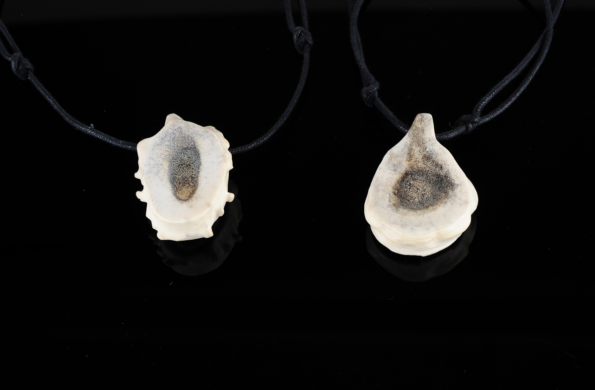 En samling grønlandske smykker, tupilakker mm. af ben, mammuttand og sterlingsølv. (13) |