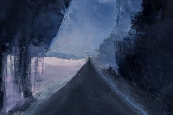 Christian Bundegaard, komposition Søndre Lyngvej, vinter den anden vej, olie på lærred