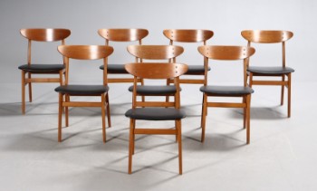 Farstrup møbelfabrik. Otte spisestole, teaktræ/bøgetræ, model 210 (8)