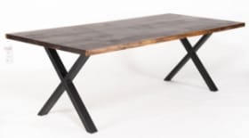 470. Lignas plankebord med plade af røget eg med naturkant, krydsben af sortlakeret metal